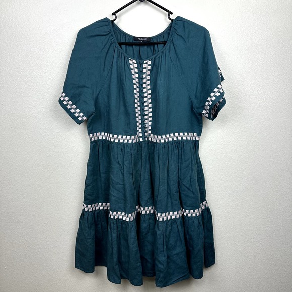 Madewell Embroidered Linen-Blend Flutter-Sleeve Mini Dress Small - Picture 1 of 7